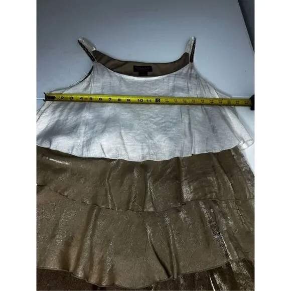 Signature By Robbie Bee Bohemian Layered Ruffled Dress Gold Brown Size 14 - Picture 10 of 12